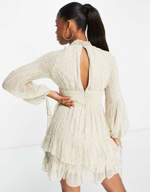 ASOS DESIGN jacquard chiffon high neck mini dress with