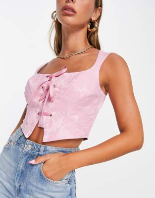 pink lace up corset top
