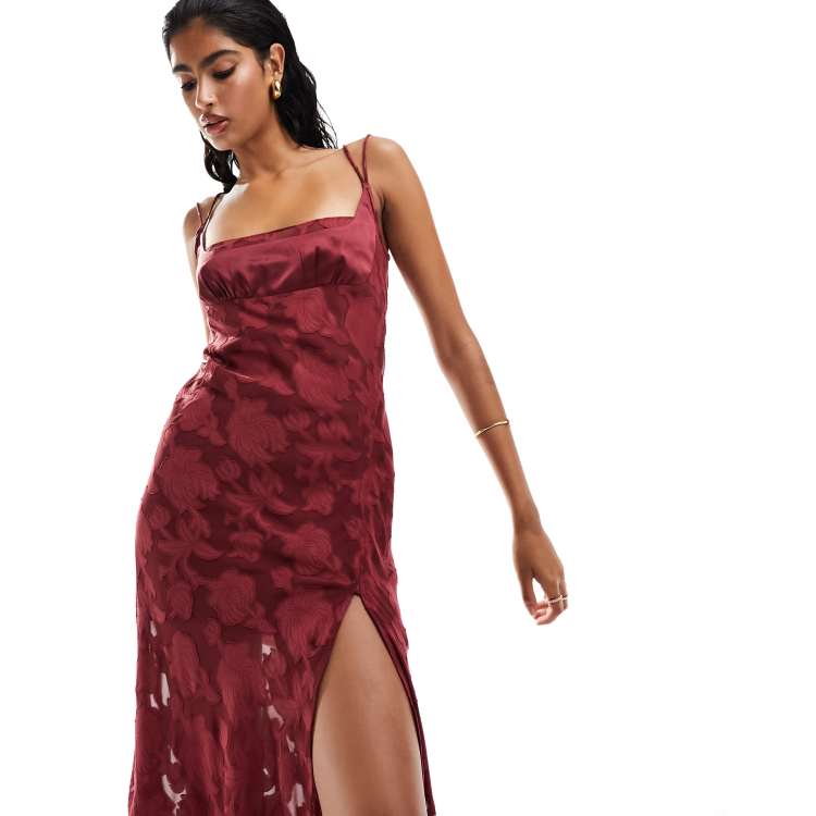 ASOS DESIGN backless strappy fishtail maxi dress in burgundy