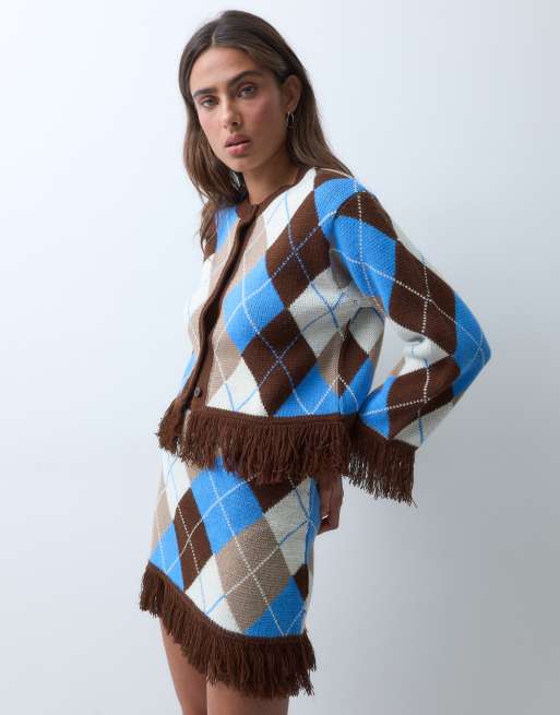 ASOS DESIGN jacquard fringe hem and sleeve cardigan and skirt, 2 of 3