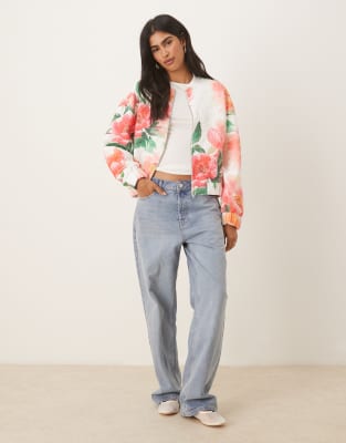 Asos Design Jacquard Jacket With All-over Floral Print In Multi