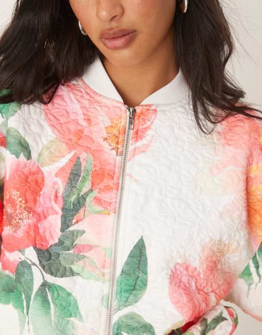 ASOS DESIGN jacquard jacket with all-over floral print in cream