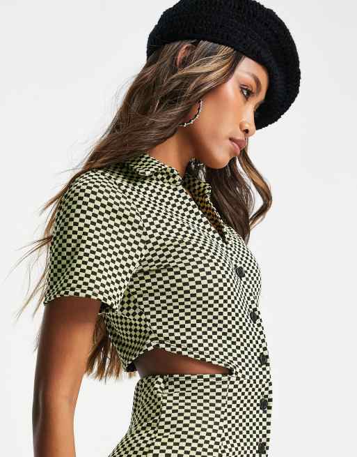 ASOS DESIGN – Jacquard-Jumpsuit aus Jersey im Retro-Look mit Kragen und Schachbrettmuster , 3 von 4