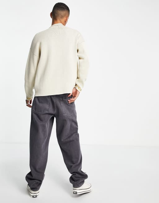 ASOS DESIGN jacquard knit sweater with mushroom and embroidery details in gray, 4 of 4