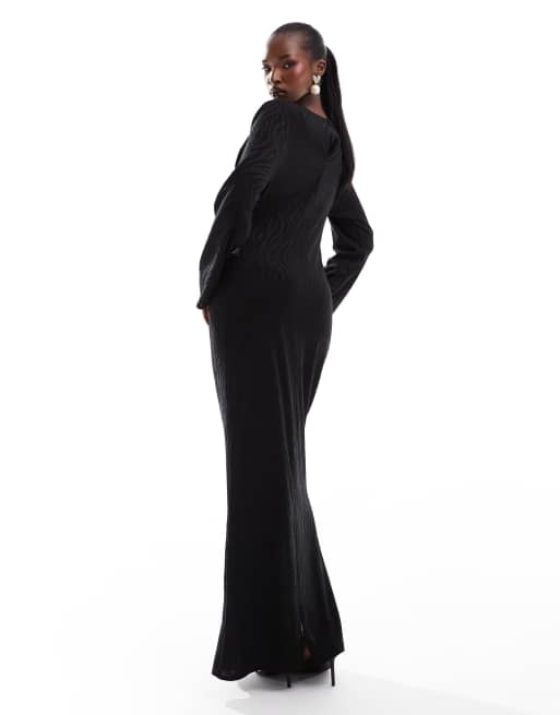 ASOS DESIGN jacquard long sleeve maxi dress in black