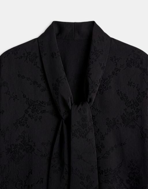 ASOS DESIGN jacquard mini dress with neck tie in black, 7 of 8