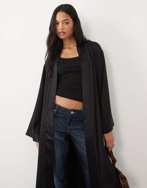 ASOS DESIGN jacquard oversized maxi kimono in black, 2 of 4