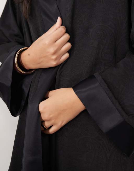 ASOS DESIGN jacquard oversized maxi kimono in black, 3 of 4