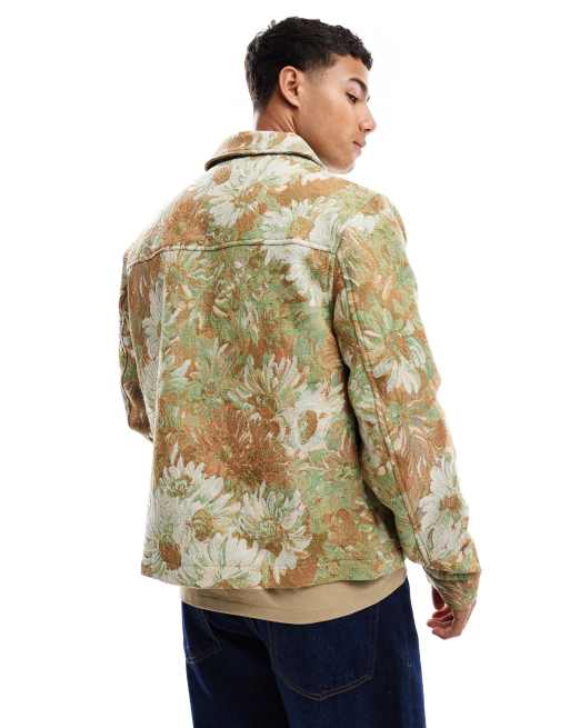 ASOS DESIGN jacquard printed harrington jacket in green