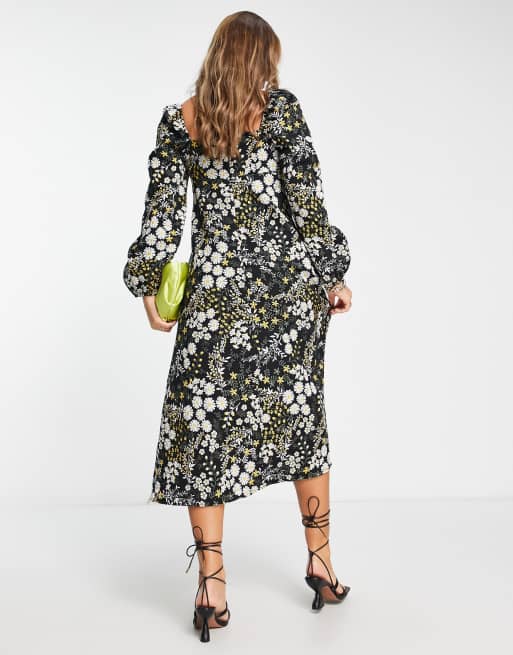 Asos design kimono sleeve sash clearance midi dress in soft jacquard