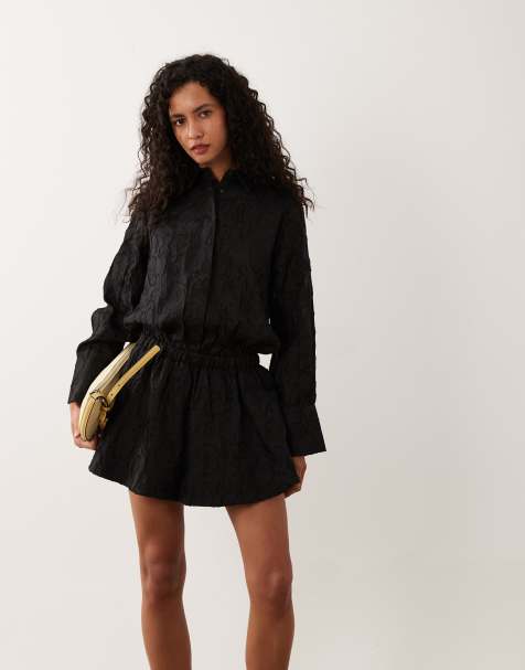 ASOS DESIGN jacquard shirt mini dress in black - view 1