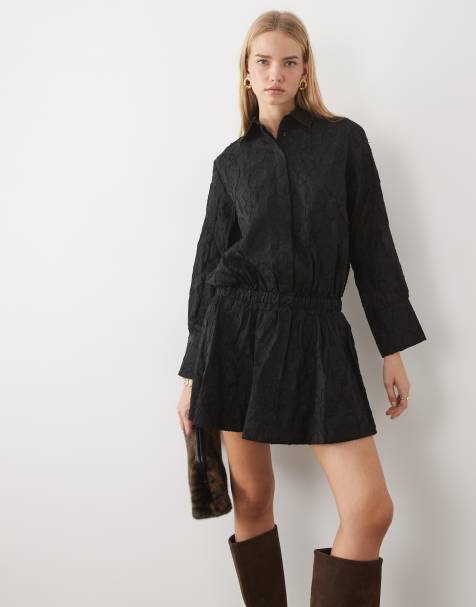 ASOS DESIGN jacquard skjortekjole i sort - view 1