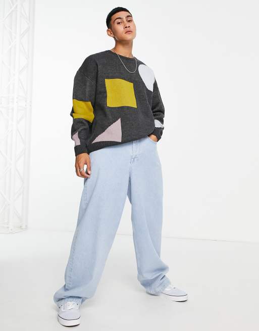 ASOS DESIGN – Jacquard-Strickpullover mit abstrakten Formen