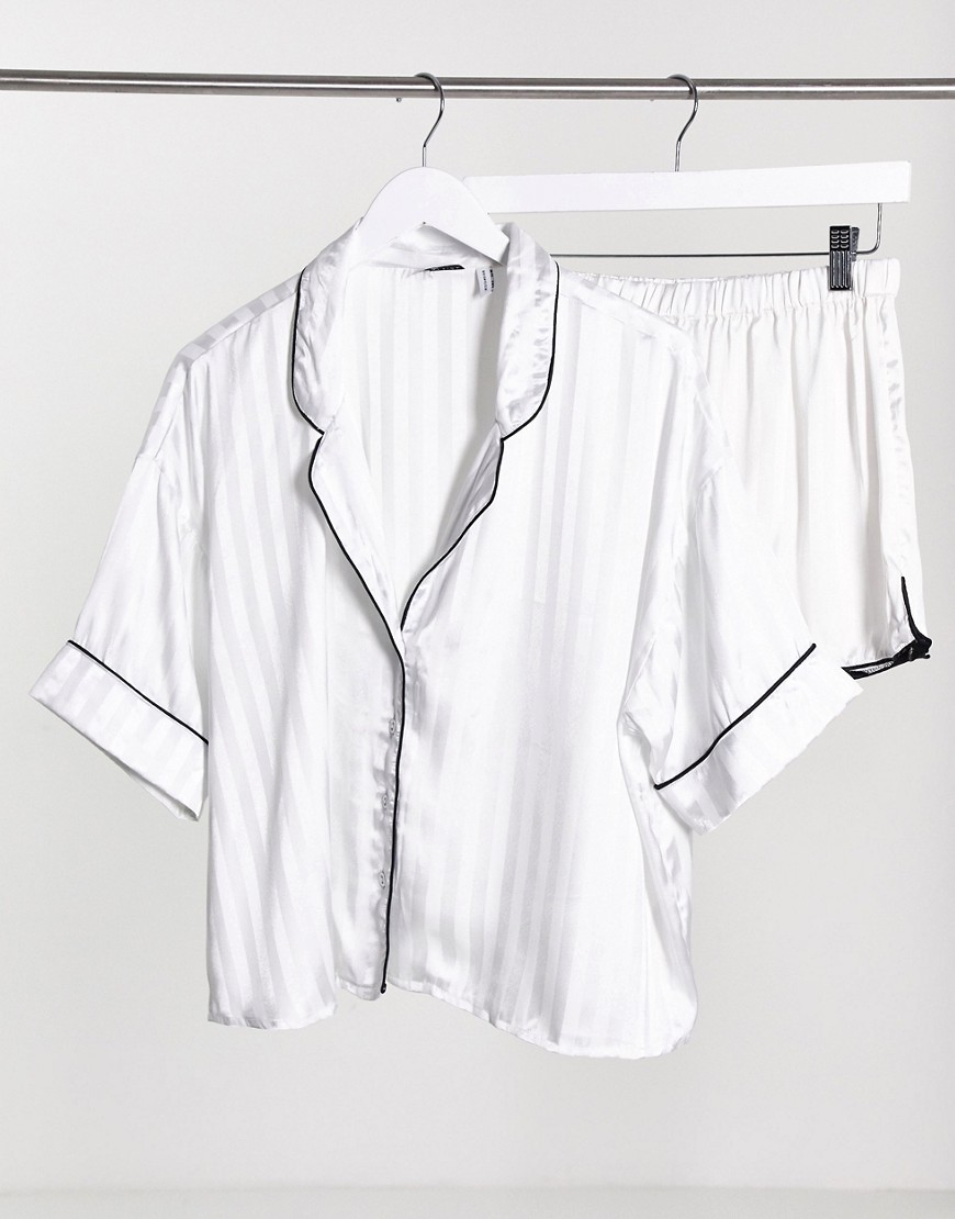 Jacquard stripe short sleeve shirt and shorts pyjama set