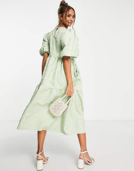 Never Fully Dressed Broderie Cotton Poplin Midaxi Dress in Green