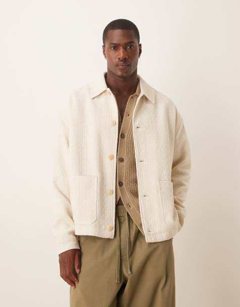 ASOS DESIGN jacquard worker jacket in ecru - view 1