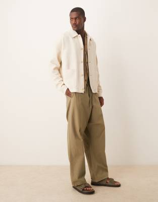 Asos Design Jacquard Worker Jacket In Neutral