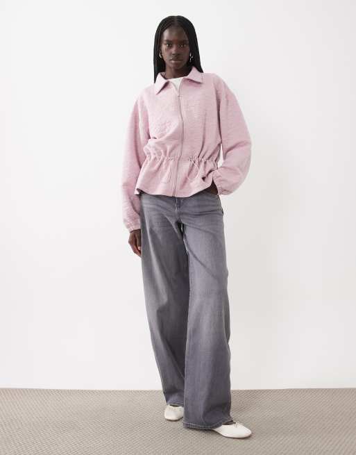 ASOS DESIGN jacquardjack met getailleerde taille in roze, 2 van 4