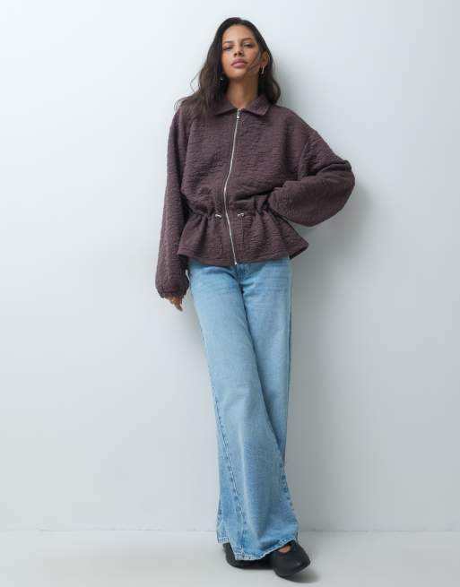 ASOS DESIGN jacquardjack met ingesnoerde taille in bruin, 2 van 5