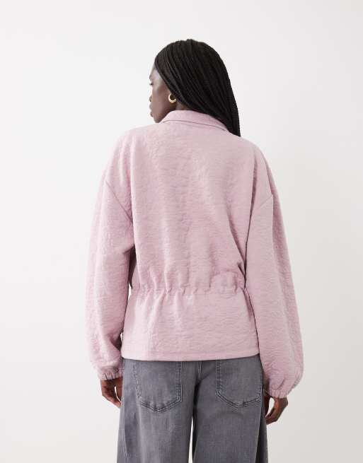 ASOS DESIGN jacquardjacka med markerad midja i rosa, 4 av 4