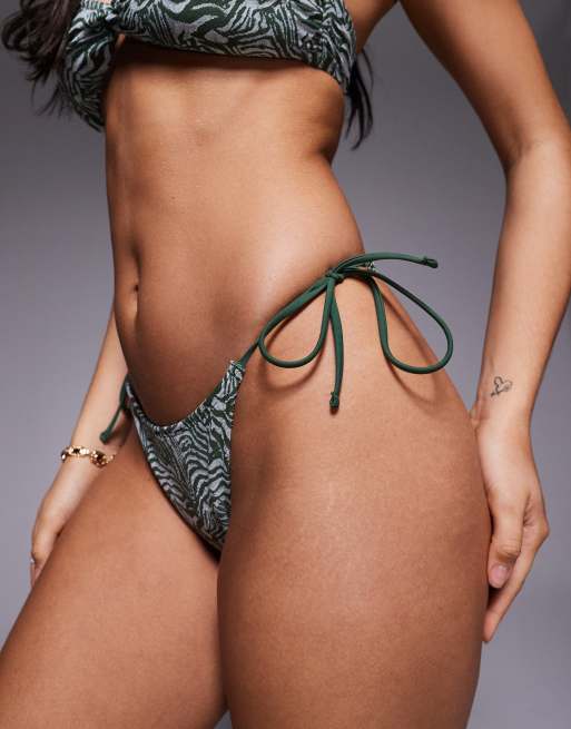 ASOS DESIGN – Jacqueline – Rio – Djurmönstrad, jacquardvävd bikiniunderdel med knytband i sidan, 3 av 4