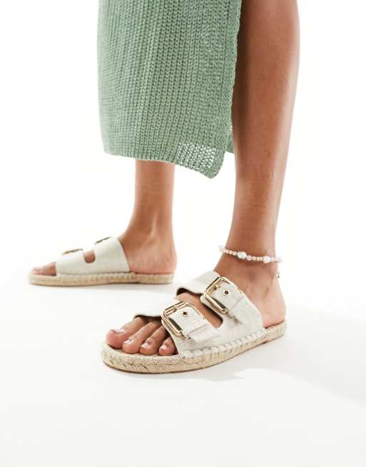 ASOS DESIGN Jada double buckle espadrille sandals in natural linen