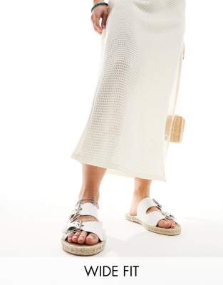 ASOS DESIGN - Jada - Espadrilles-Sandalen in Weiß mit doppeltem Riemen und Schnallen, weite Passform