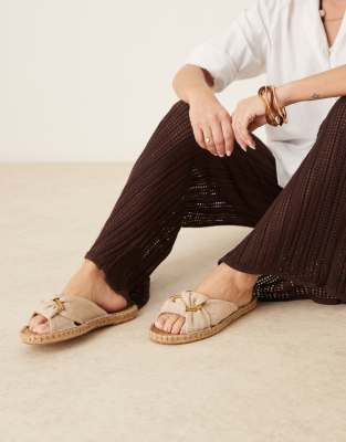 ASOS DESIGN - Jade - Geknotete Espadrille-Pantoletten in Naturfarbe-Neutral