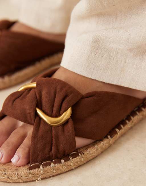 ASOS DESIGN Jade knotted espadrille mules in chocolate, 2 of 4