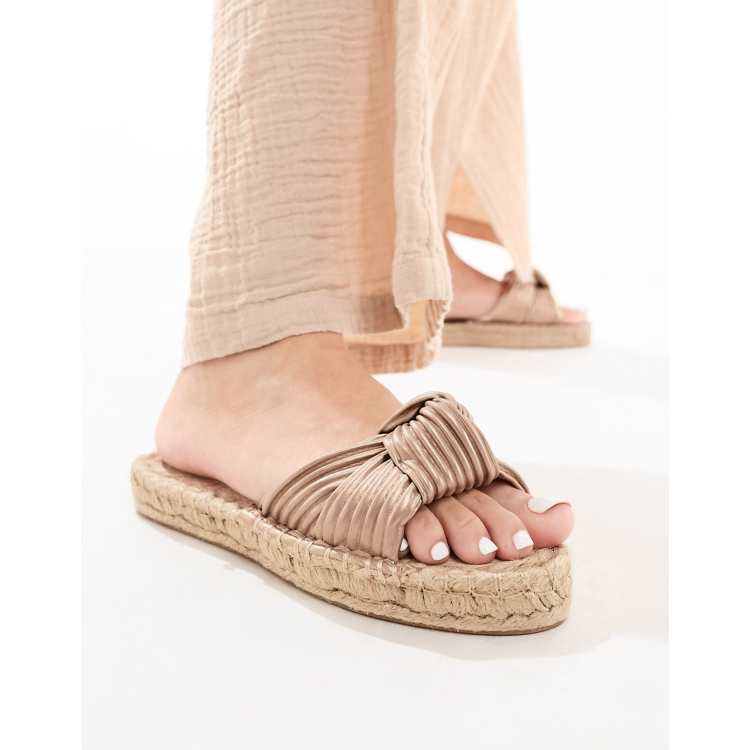 ASOS DESIGN Jade knotted espadrille mules in gold