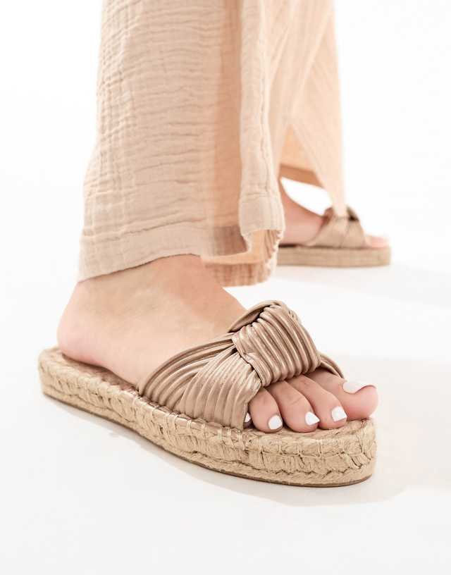 ASOS DESIGN Jade knotted espadrille mules in gold