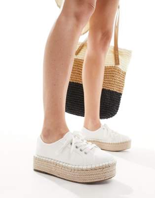 ASOS DESIGN - Jaden - Leinen-Sneaker im Espadrilles-Design in Weiß mit flacher Plateausohle-Bunt