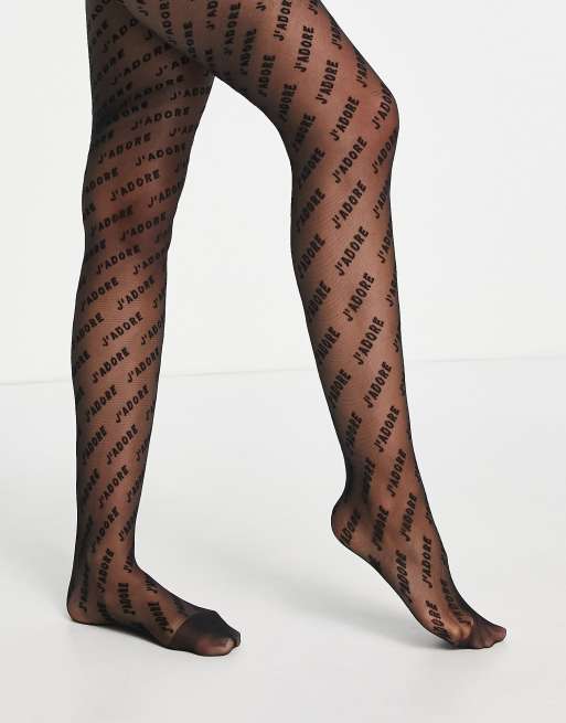 ASOS DESIGN J'adore slogan tights in black