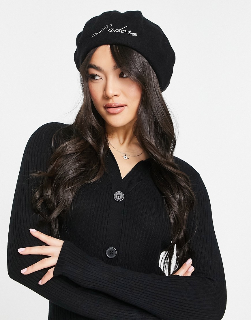 ASOS DESIGN J'adore wool beret in black