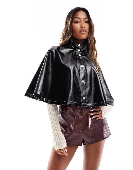 ASOS DESIGN - Jakke i kappestil i sort skinnende læderlook