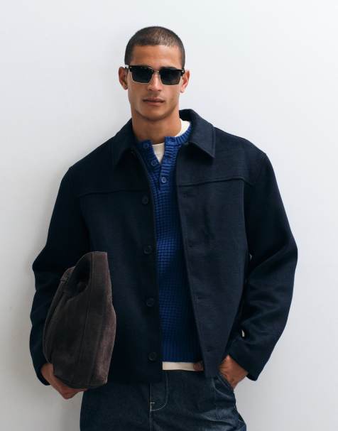 ASOS DESIGN jakke i navy med uldlook - view 1
