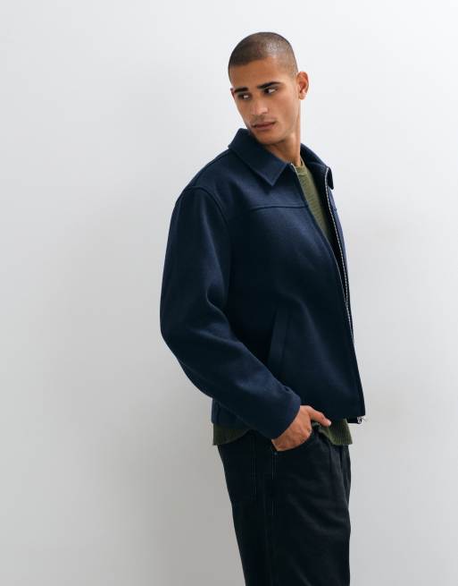 ASOS DESIGN jakke med lynlås i navy med uldlook, 5 af 5