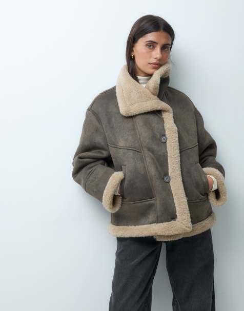 ASOS DESIGN jakke med vandfaldskrave, borg-for og imiteret lammeskind i mink - view 1