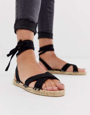 black espadrille sandals flat