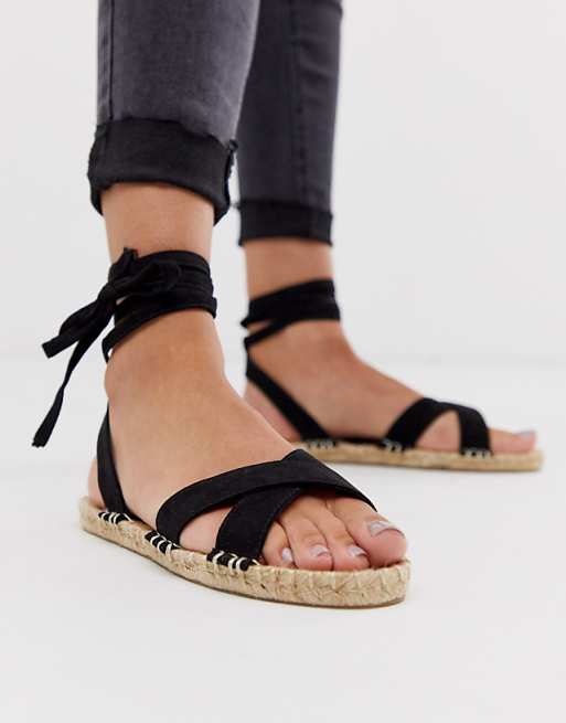 ASOS DESIGN Jala espadrille flat sandals in black | ASOS