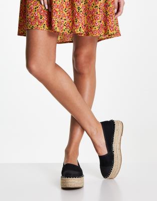 ASOS DESIGN - Jala - Espadrilles mit Zehenkappe und flacher Plateausohle in Schwarz