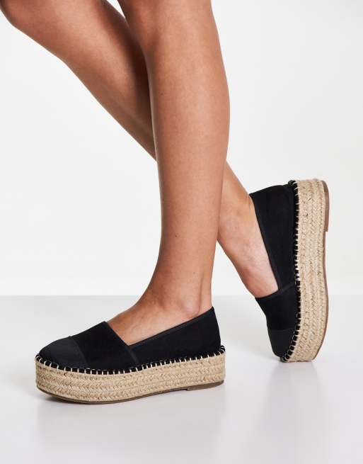 ASOS DESIGN Jinny espadrille with oval buckle in black