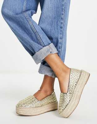 ASOS DESIGN ASOS DESIGN Jala flatform toe-cap espadrilles in gold weave