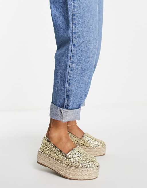 ASOS DESIGN - Jala - Guldfarvede flatform-espadriller med tåhætte og vævet design, 4 af 4