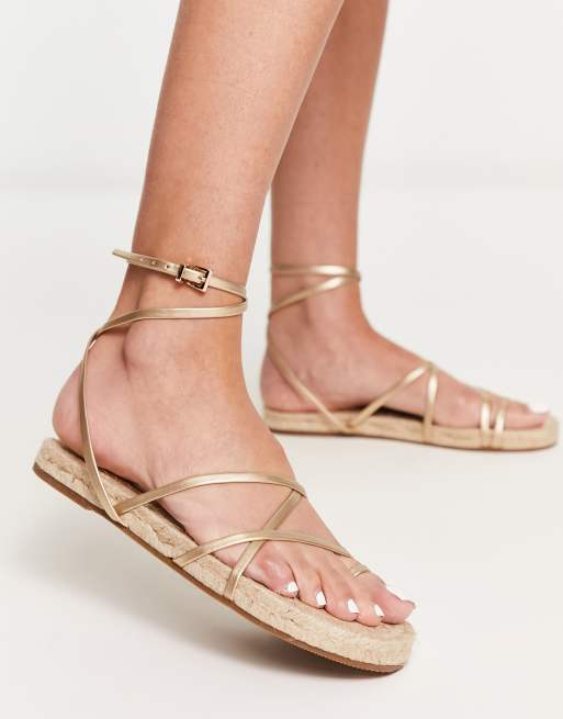 Gold flat hot sale espadrille sandals