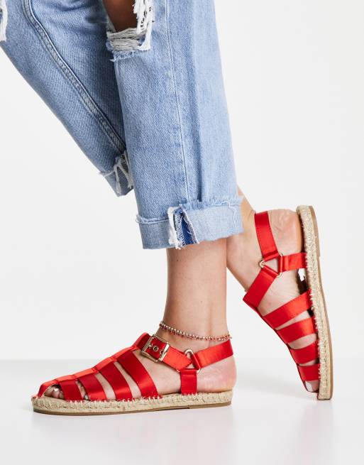 ASOS DESIGN - Jamjar - Fisker-espadrille-sandaler i rød satin