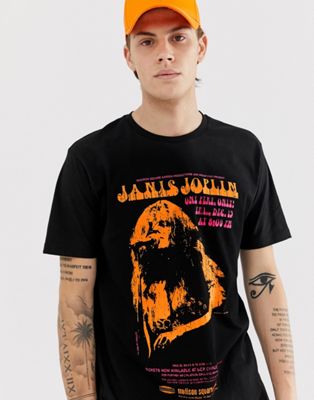 ASOS DESIGN – Janis Joplin – T-shirt i avslappnad modell med tryck fram och bak-Svart
