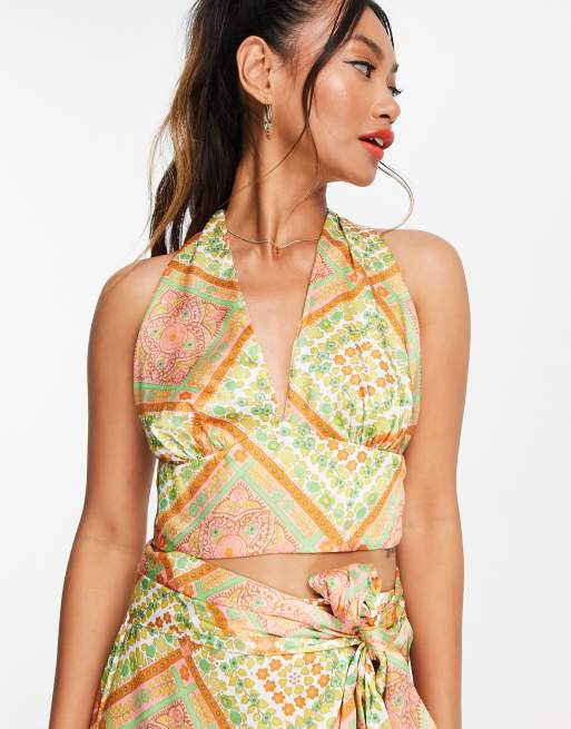 ASOS DESIGN - Jaren 70 cami van satijn met halternek in sjaalprint, 4 van 4