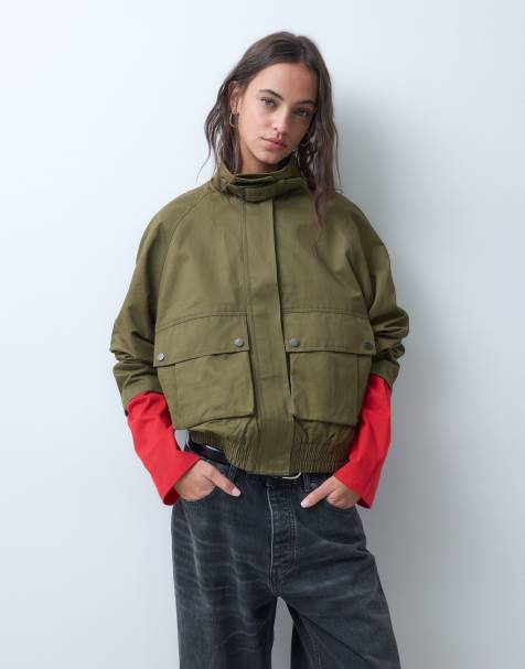ASOS DESIGN jaren 80 utility korte trenchjack in olijfgroen - view 1