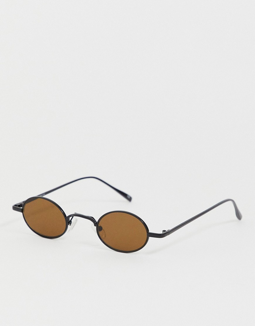 ASOS DESIGN - Jaren 90 ovale mini-modebril in zwart met bruine glazen